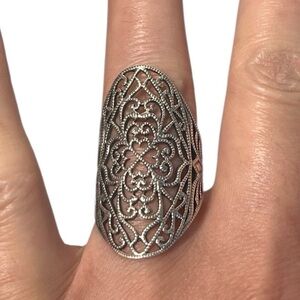 925 sterling silver filigree statement ring intricate scroll design Sz 7.5
